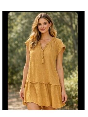 Saturday Sunday-Anthropologie- 100 Cotton Small Mini Dress Frayed Tassels Boho